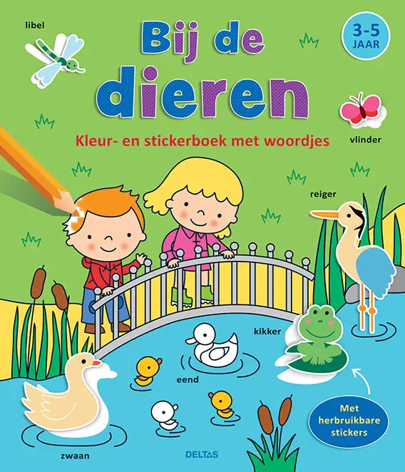 Kleur- en stickerboek met woordjes.