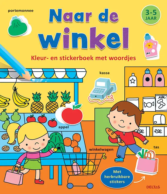 Kleur- en stickerboek met woordjes.