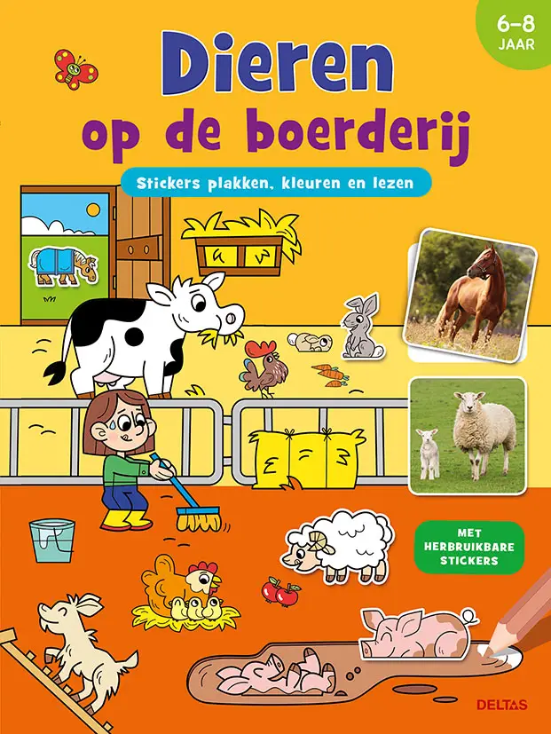 Stickers plakken, kleuren en lezen - Dieren op de boerderij (6-8 j.)