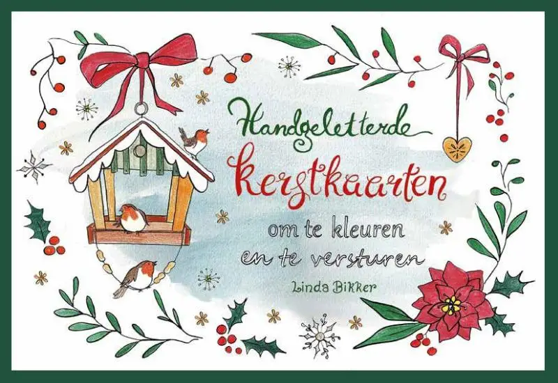 Handgeletterde kerstkaarten om te kleure