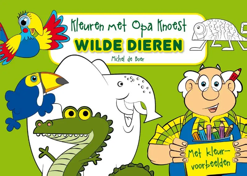Kleuren met opa knoest wilde dieren